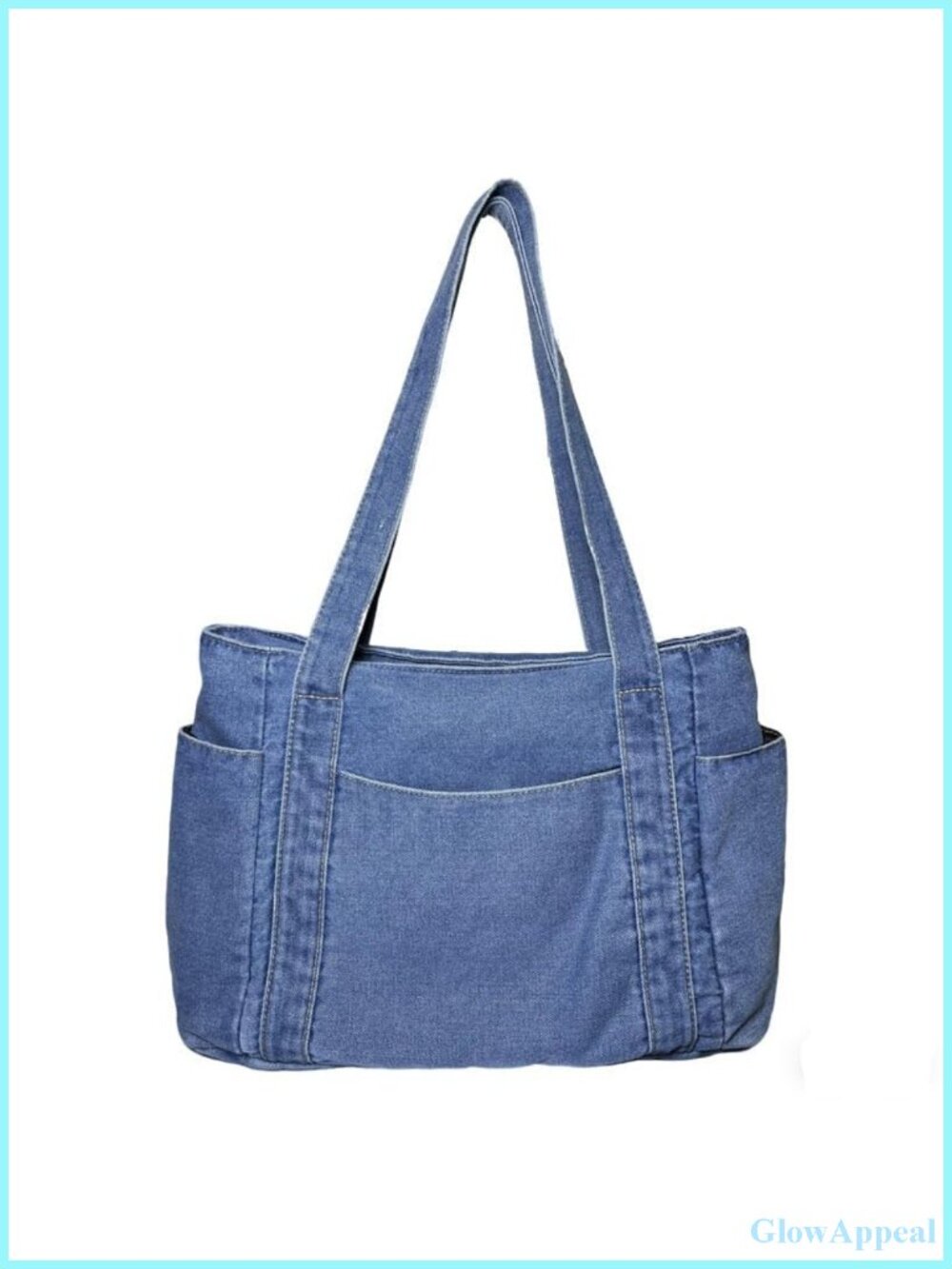 Casual Denim Tote Bag with Multiple Pockets, Canvas Handbag for Women